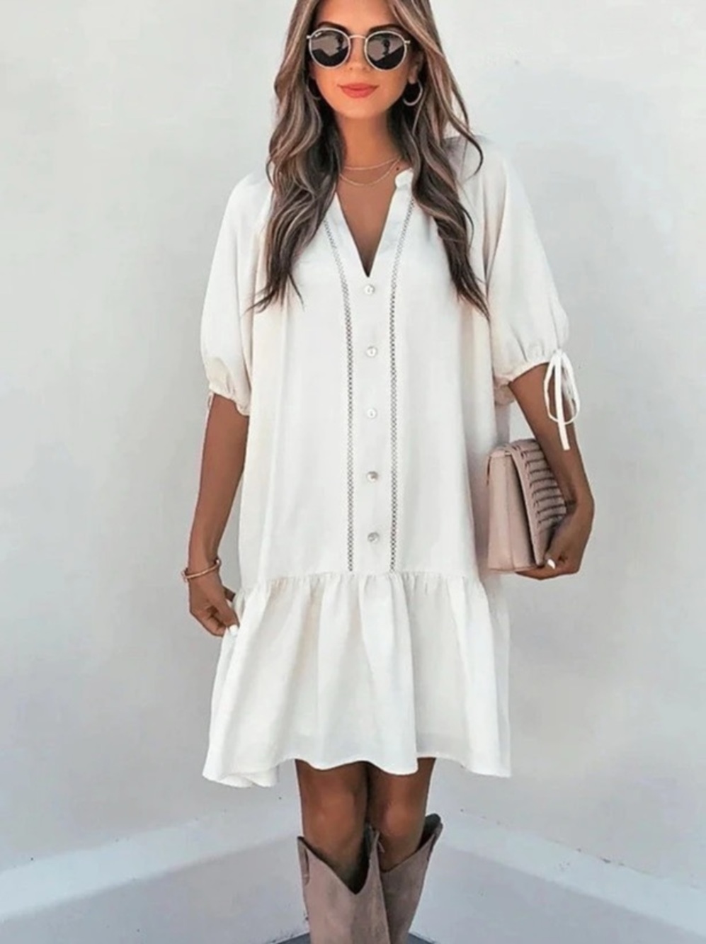 Magnolia Boutique Mini Dress in Cream Size Large Like New